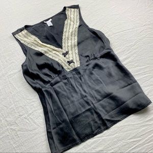 Old Navy Black Silk White Lace Camisole Top